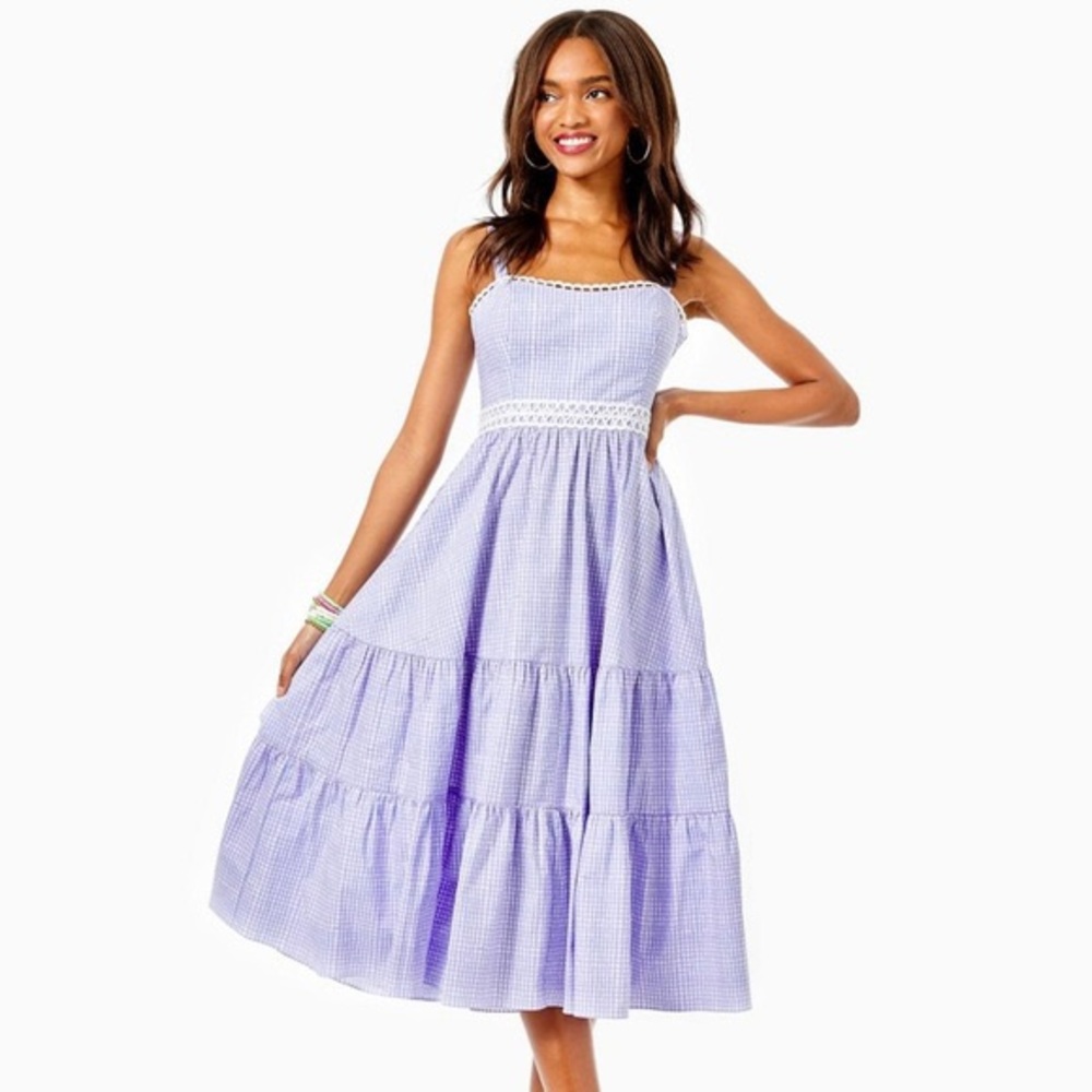 Lilly Pulitzer Olivet Stretch Midi Dress in Light Lilac Verbena Gingham - Picture 15 of 16